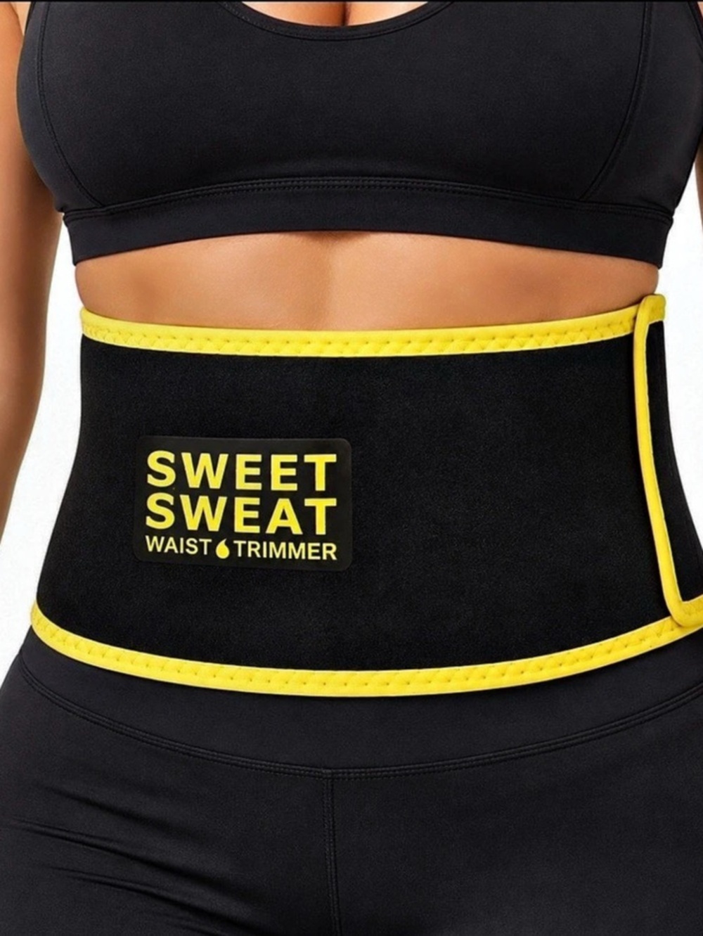 Sweet Sweat Waist Trimmer Black & Yellow Athletic Size Small